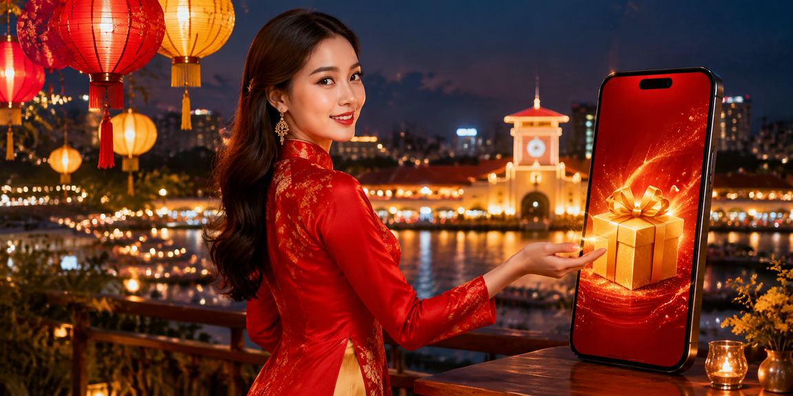 Người dùng TP. Hồ Chí Minh nhận thưởng đăng ký tài khoản với trang phục áo dài truyền thống
