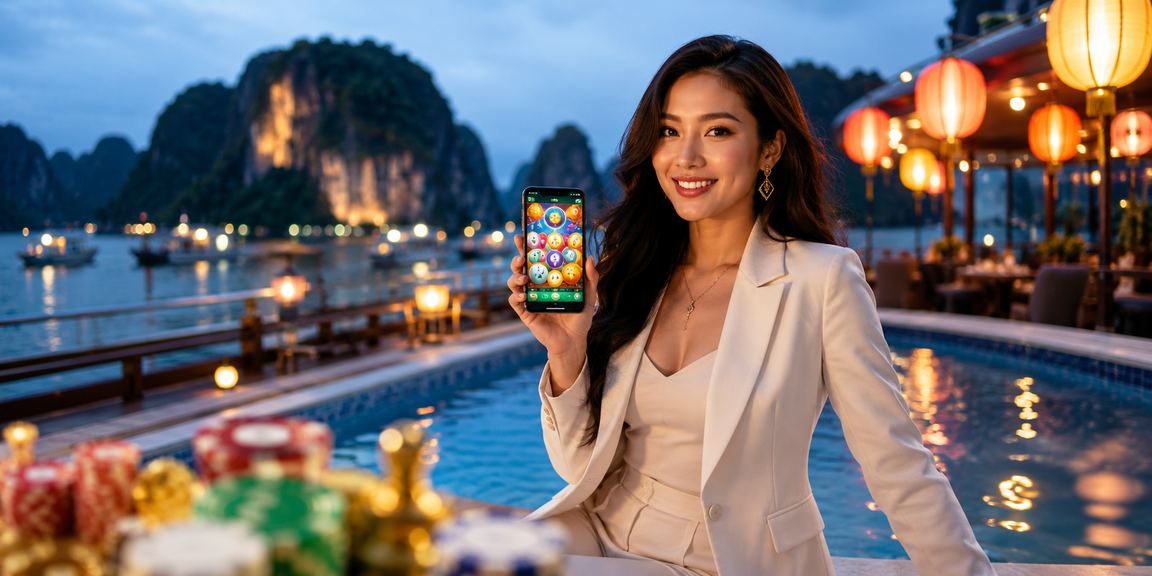 Cảnh chợ đèn lồng Hội An ứng dụng chơi xổ số trên di động